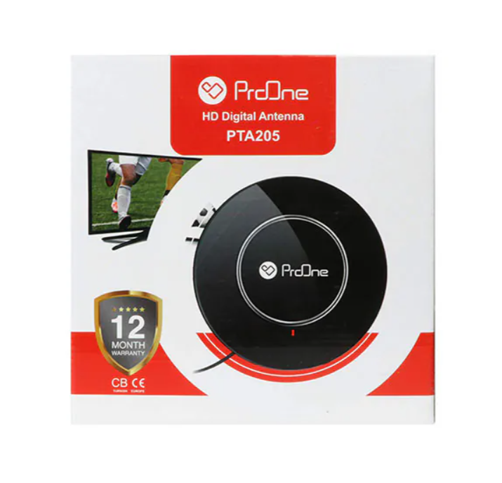 کارتن و بسته بندی آنتن دیجیتال رومیزی پرووان مدل PTA205 با کابل ۳ متری