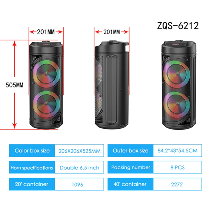 اسپیکر بلوتوثی قابل حمل مدل 6212-ZQS مشخصات روی تصویر