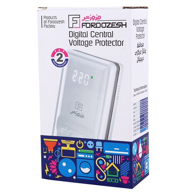 بسته بندی محافظ ولتاژ دیجیتال فروزش مدل DG40 ظرفیت ۴۰ آمپر