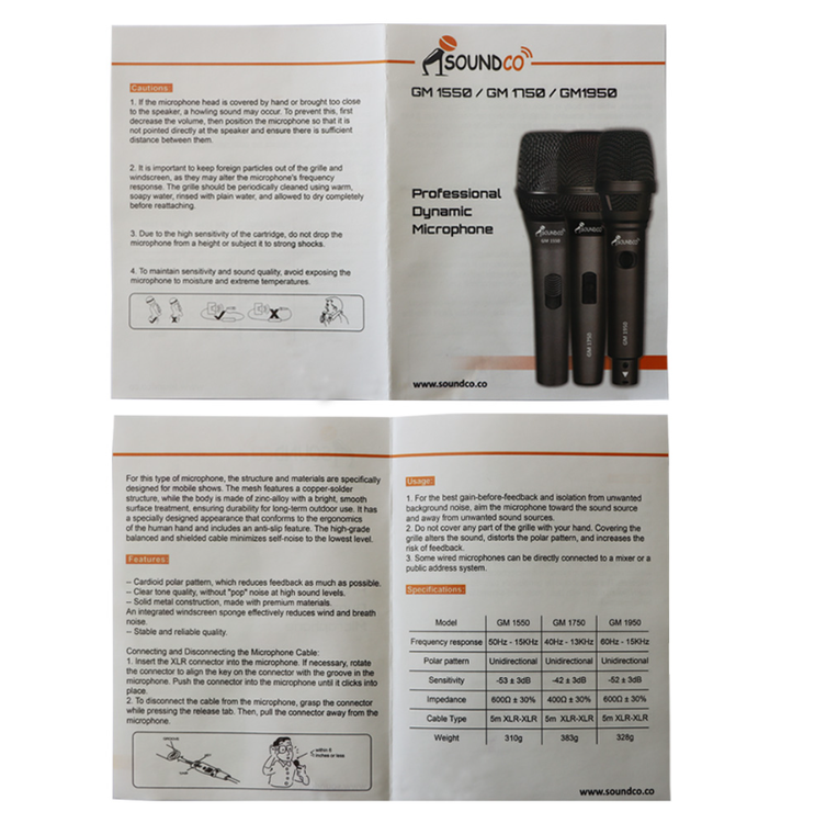 بروشور میکروفن داینامیک ساندکو مدل GM1750 پشت و رو کاغذ